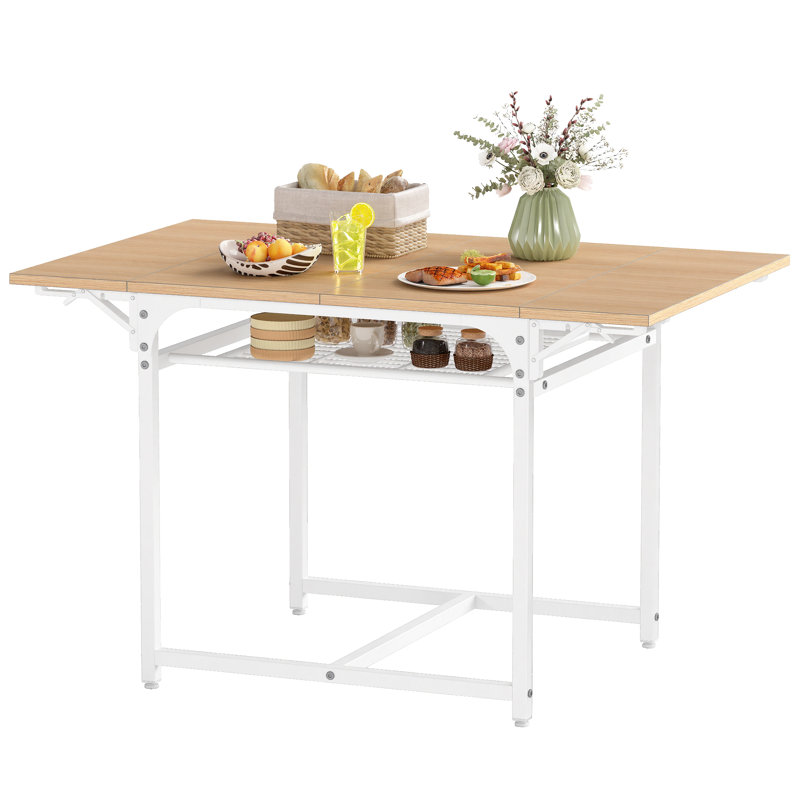 Extendable Unfinished Metal Base Dining Table, Oak Wood, White