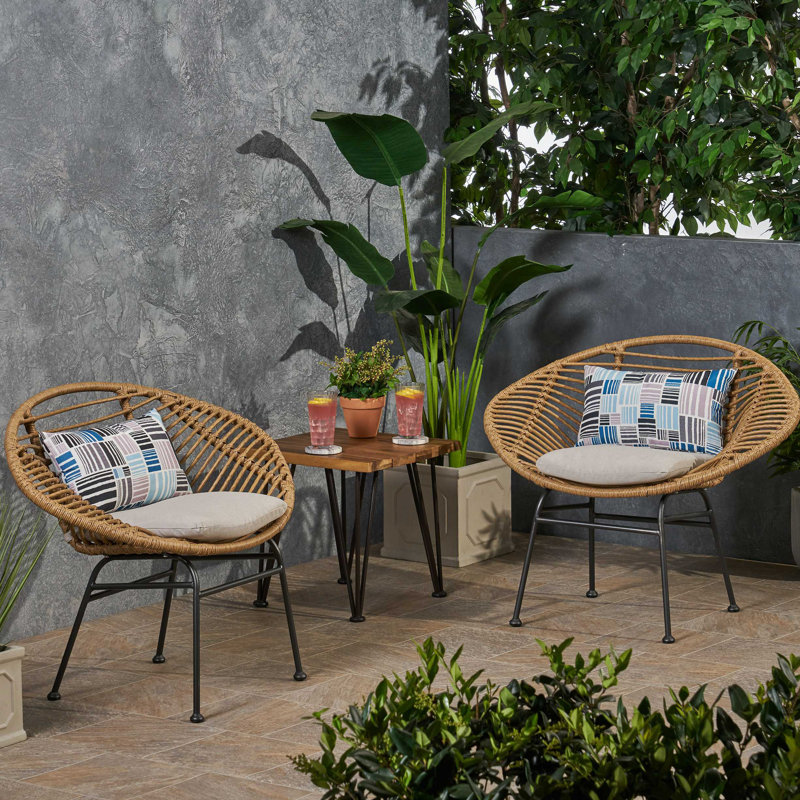 Ensemble de 2 chaises d'extérieur tissées avec coussins Engle, Brun, Gris foncé
