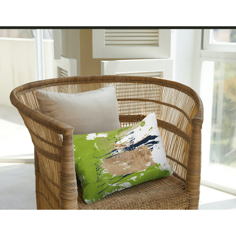 Coussin lombaire intérieur / extérieur abstrait Sarian, Chertreuse / or / blanc