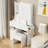 Small Space Left Drawer Desktop Vanity Table + Cushioned Stool, 2 AC+2 USB Power Station-277867221
