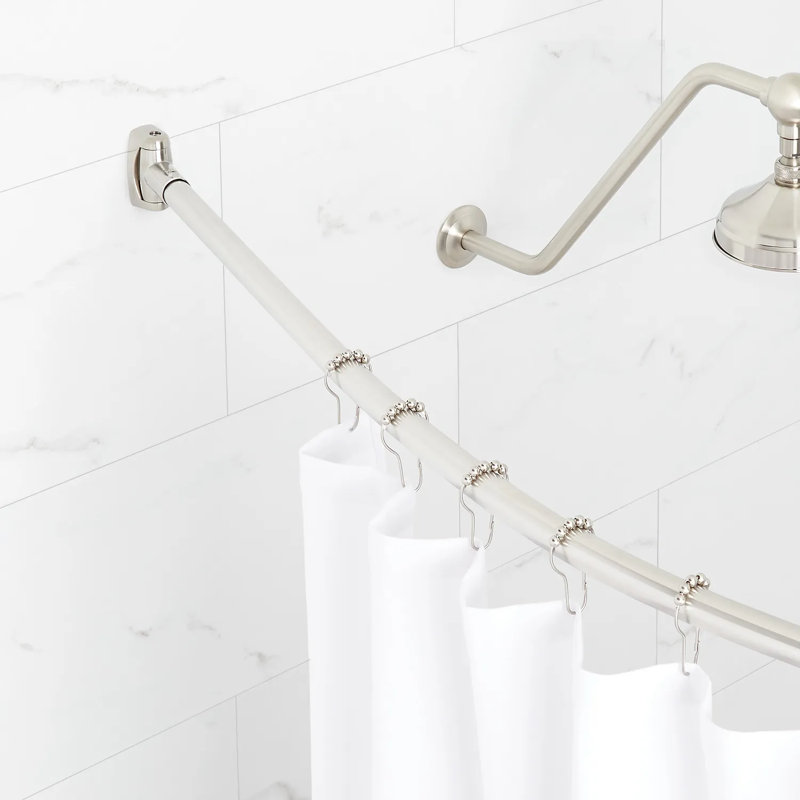 60" Brass Curved Shower Curtain Rod, Brushed Nickel