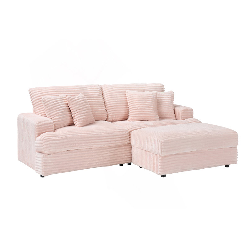 Canapé modulaire en L 79,3 po avec repose-pieds en velours côtelé moderne, Rose