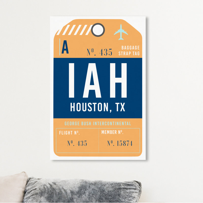 Étiquette à bagage houston-impression d’art textuel, H 15 po x l 10 po x P 1,5 po, Toile tendue