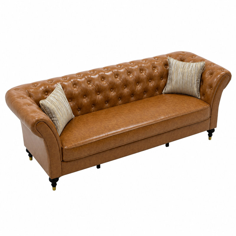 Upholstered 88.51 " Sofa, Light Brown + Fabric + 3 Seat