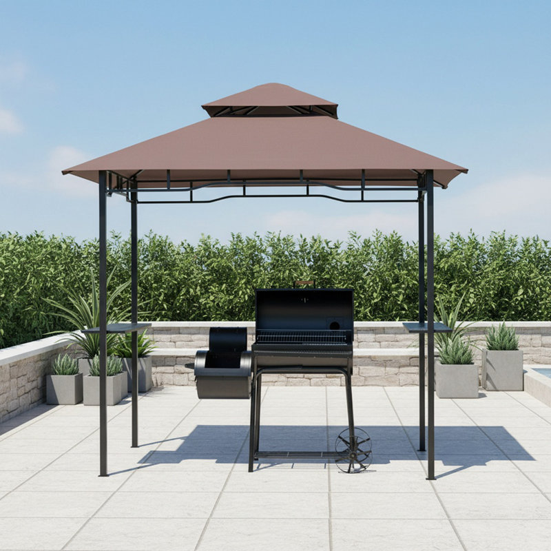Pavillon de jardin avec double toit et auvent pour barbecue