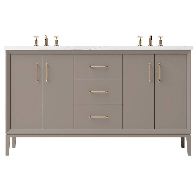 Meuble-lavabo double Alexandra, Taupe Taos, Or satiné, 72"