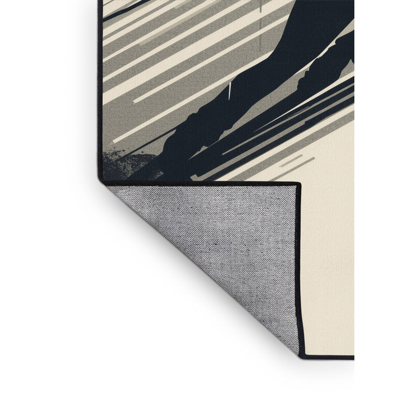 Machine Washable Aguilar Biathlon Skier Modern Rug in Beige – Black Binding, 5x7