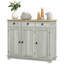 Buffet avec comptoir en bois massif, armoire de rangement de cuisine moderne, armoire à café avec 3 tiroirs, portes et tablette réglable, gris clair vieilli-121086727