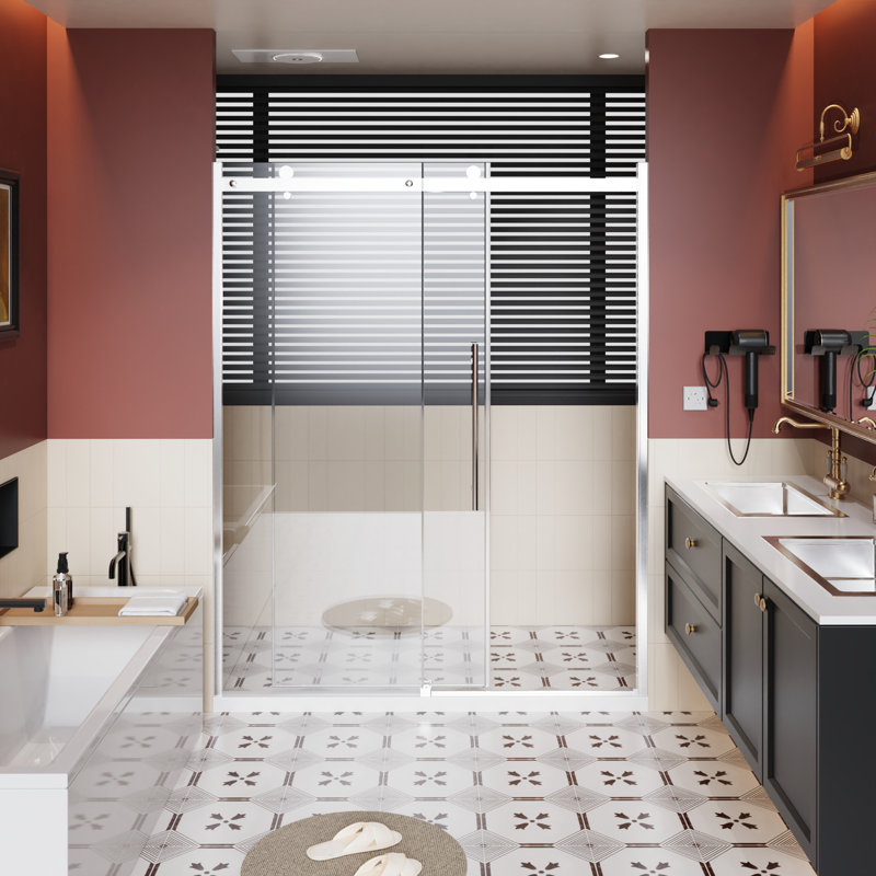 60 In W Single Sliding Shower Door 72 H With 1/4 Inch Thick Clear Tempered Glass, Aluminum Alloy Guide, Zinc Rollers - Reversible Installation, Smooth X Stainless Steel Handle Mount, Operation