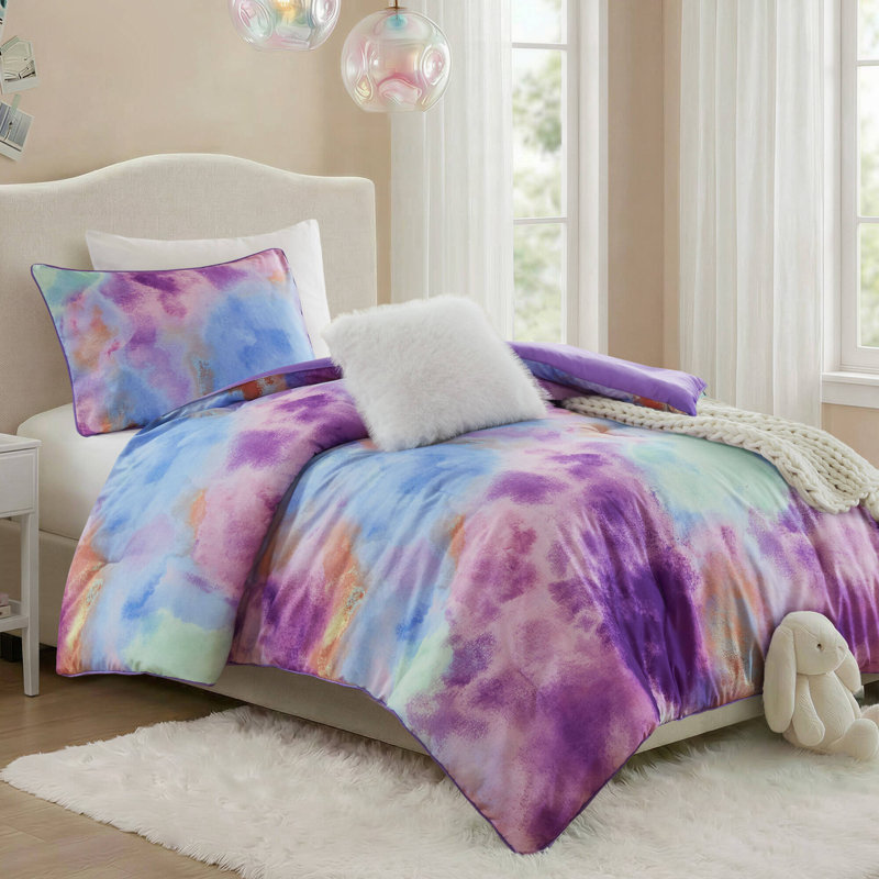 Cassiopeia Watercolor Tie Dye Printed Comforter Set with Throw Pillow, Twin/Twin XL Comforter + 1 Sham + Throw Pillow