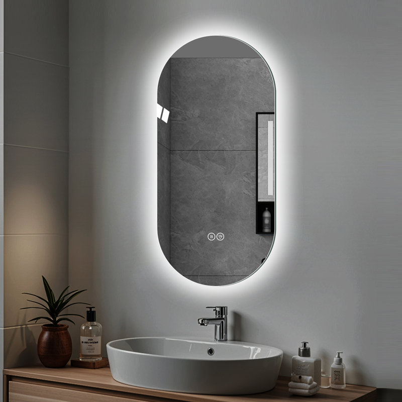 Miroir de salle de bain 48 po x 24 po à fixation au brouillard avec design, trois options d'éclairage: blanc 6 000 K, naturel 4 000 K, 3 000 K chaud, luminosité réglable, verre brisé, DEL 50000 heures et plus