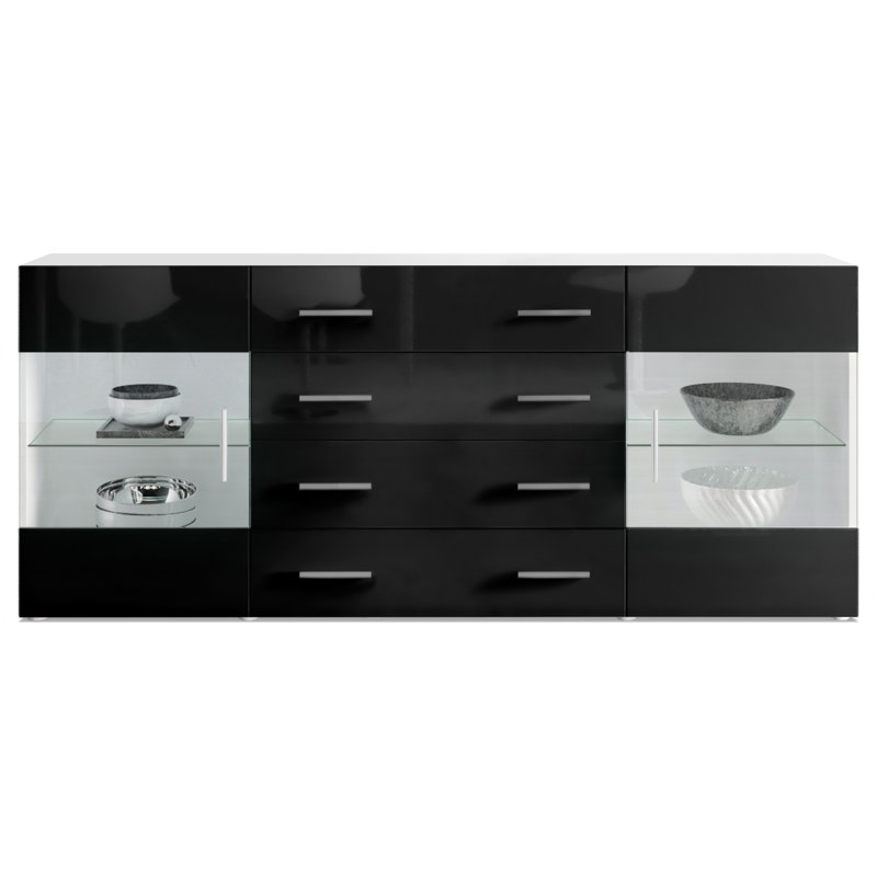Bari 166cm Sideboard, Yes, White (matt)/Black (glossy)