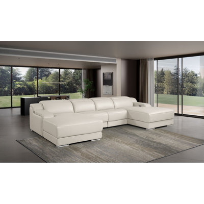 Canapé modulaire en cuir italien 4 pièces Clairemont clair avec 2 fauteuils inclinables électriques et appuis-tête réglables Clairemont