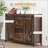 Sideboard, Industrial Farmhouse Buffet with Sliding Barn Doors, 3 Drawers &amp; Adjustable Shelves, Rustic Brown | Particle Board Panels | Steel Frame