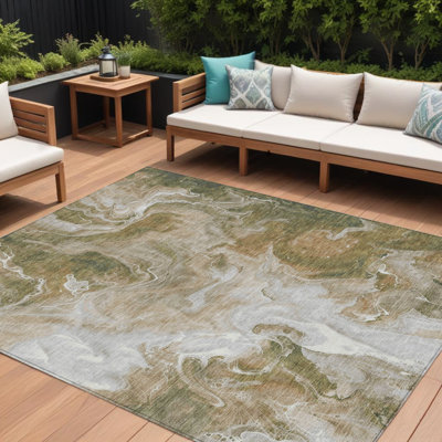 Tapis d'extérieur lavable abstrait brun et ivoire 8 pi x 10 pi