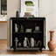 Buffet de rangement décoratif avec panneaux creux sculptés, 2 portes, bois naturel-130531478