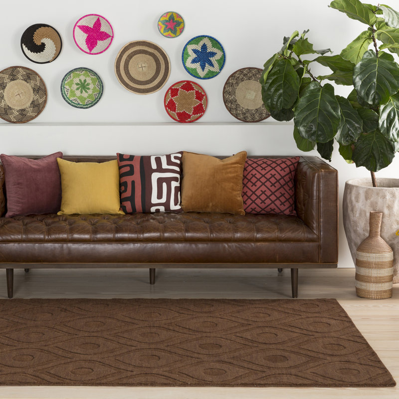 Tapis géométrique brun en laine fabriqué à la main Zora, Tapis de couloir 2 pi 3 po x 10 pi