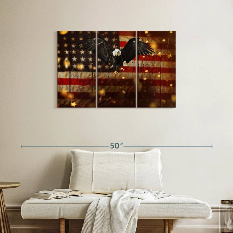 US Flag With Flying Bald Eagle, 24" H x 38" W