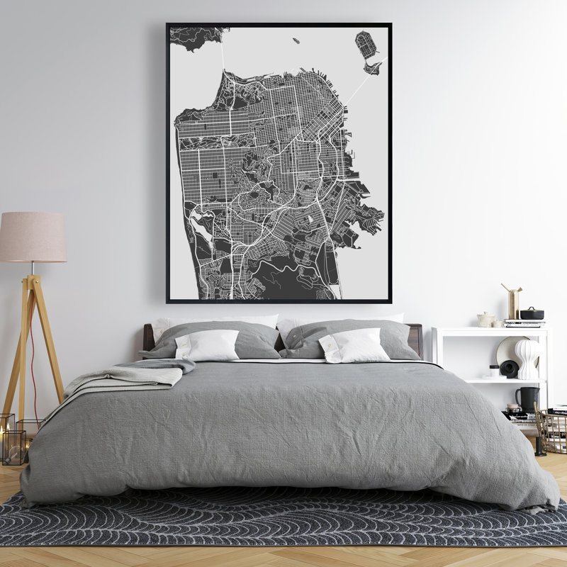 San Francisco City Plan - Formes monochromes sur toile encadrée