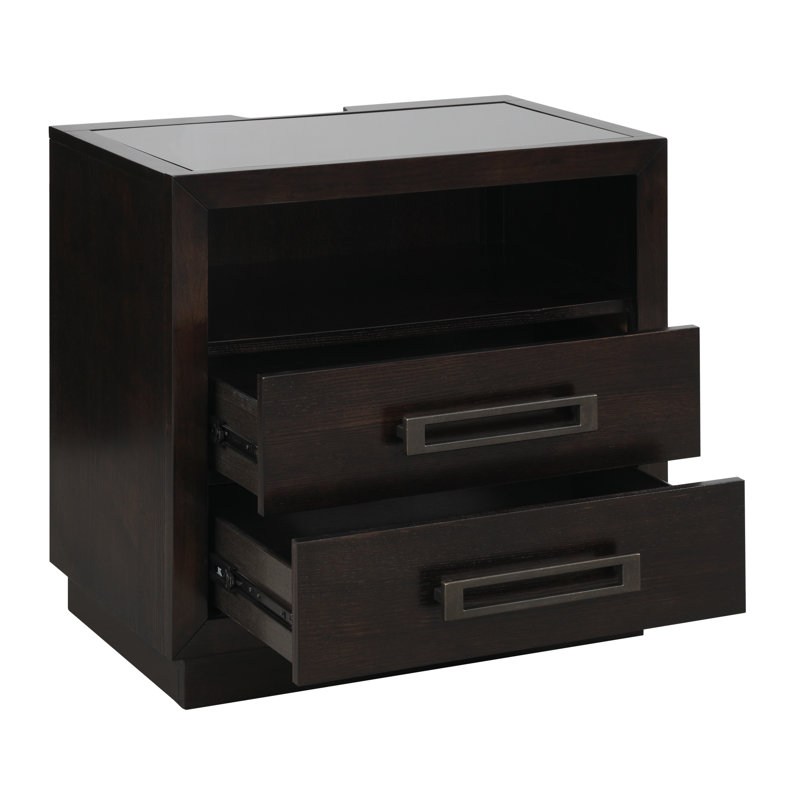 Table de chevet pour chambre à coucher avec 2 compartiments à tiroirs, cadre à DEL, port, finition gris anthracite et plateau en verre