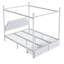 Metal Canopy Bed Queen With Upholstered Headboard And Two Storage Areas, White Platform Size 2 Compartment Units,
