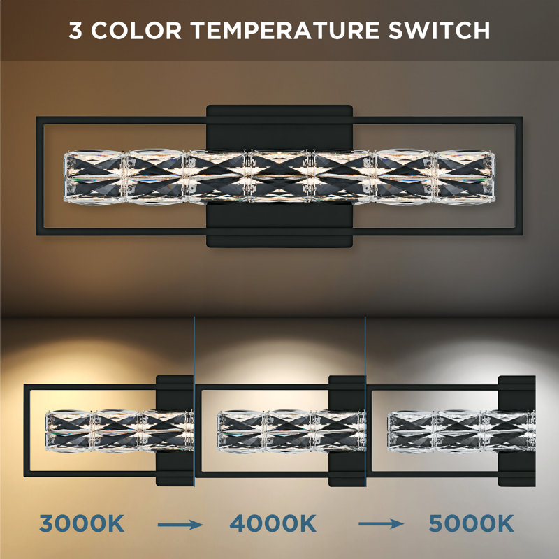 Luminaire de salle de bain noir mat à DEL intégré Jadai avec interrupteur CCT