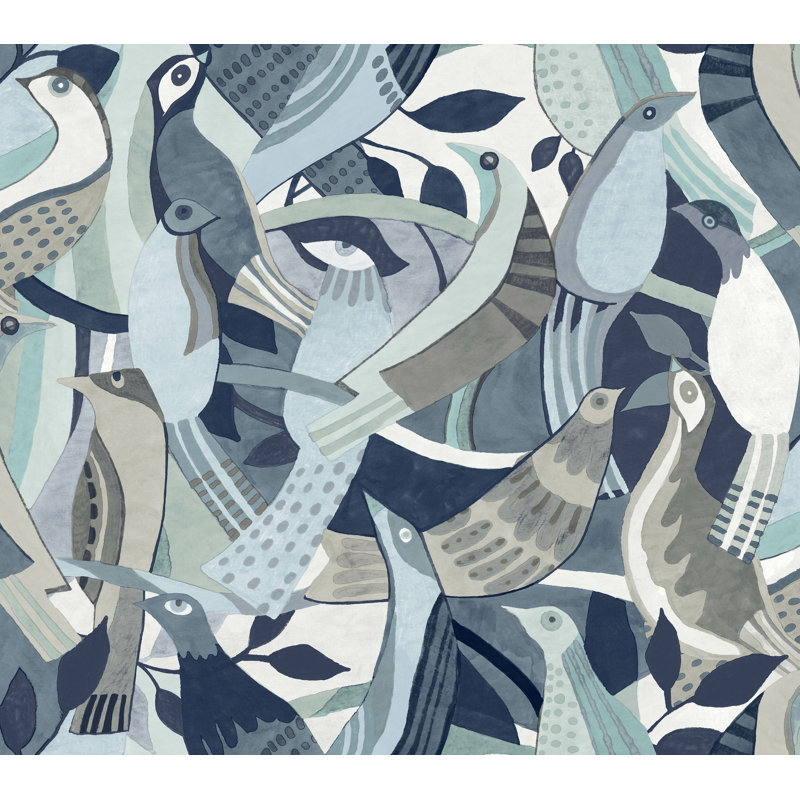 Fauvist Flock Wallpaper, Blue