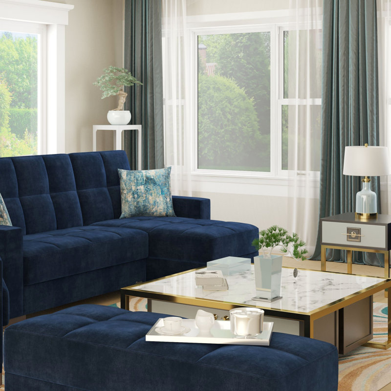 Repose-pieds avec rangement en microfibre Primenest Nimbusflow, Chenille bleu
