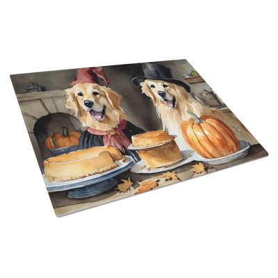 Golden Retriever Fall Kitchen Pumpkins Glass Cutting Board Large