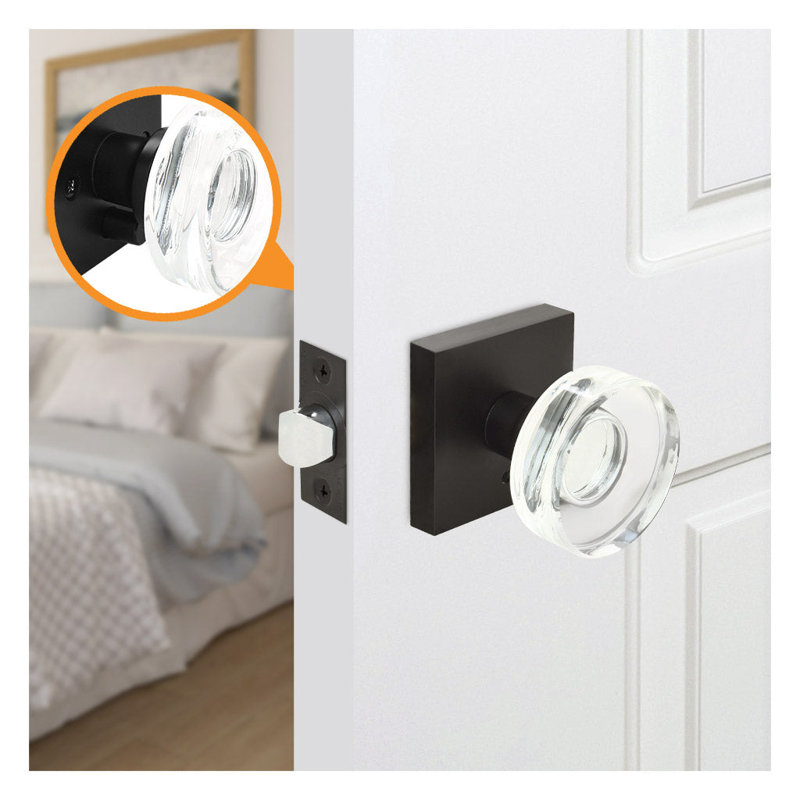 Bouton de porte rond en verre cristal, intimité, Noir mat