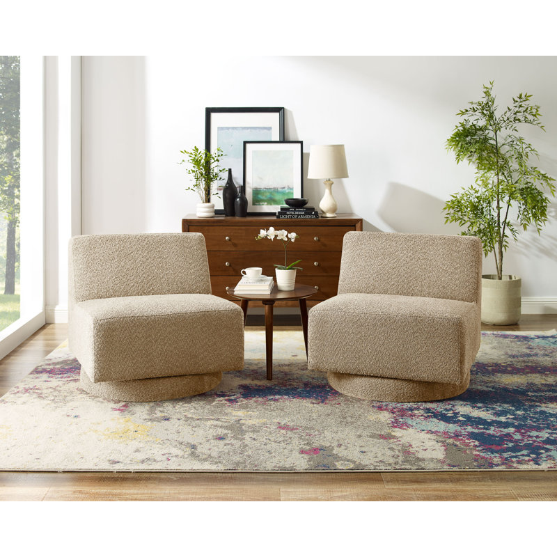Ensemble de 2 fauteuils pivotants rembourrés Camerynn, 100 % polyester brun clair