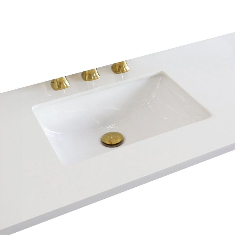 43 in. White Quartz Top with Single White Ceramic Rectangular Sink