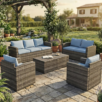 Arlington Outdoor Wicker 7 Person Seating Group with Cushions & Storage