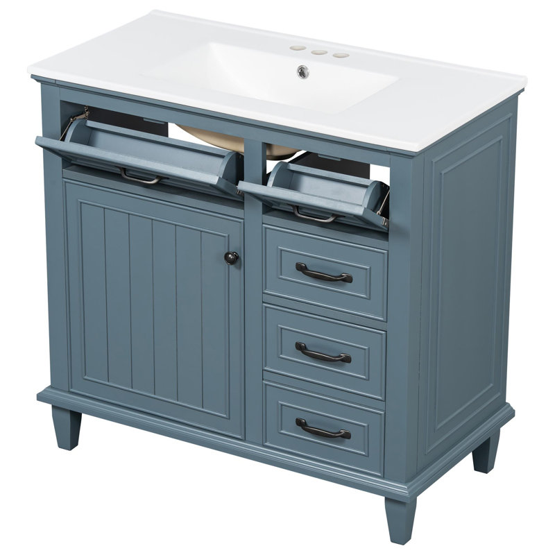 Meuble-lavabo de salle de bain avec lavabo et rangement polyvalent, Bleu gris, 36