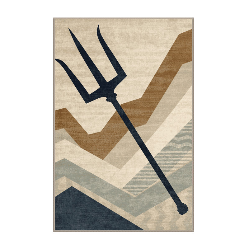 Tapis beige côtière lavable à la machine Hamilton Poseidon, 8 x 10
