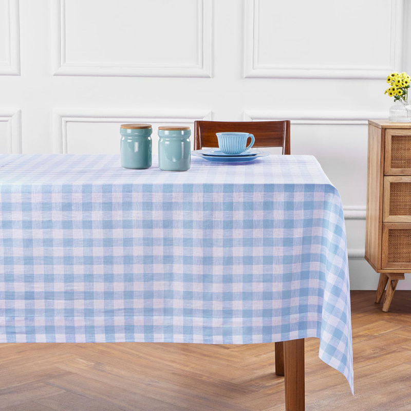 Buffalo Check - 100% Pure Linen Tablecloth, 132" L x 60" W, Sage/White, Checkered