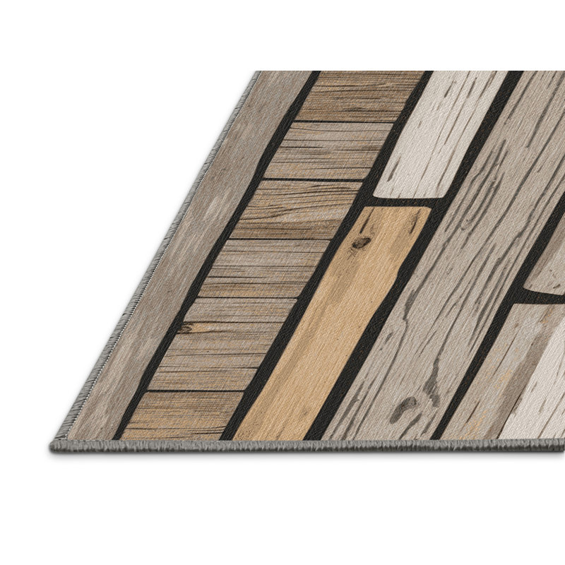  Washable Beach Wood Collection Coastal Area Rug, Square 3'