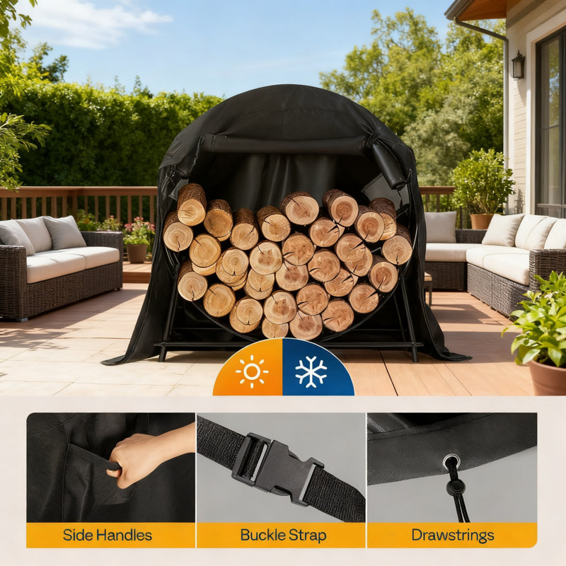 Support à bois de chauffage en acier robuste avec couvercle imperméable, support à bûches rond avec couvercle à fermeture à glissière pour une utilisation intérieure et extérieure sur patio, terrasse, porche