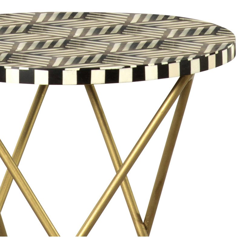 Table d'appoint à plateau rond noir, blanc et doré