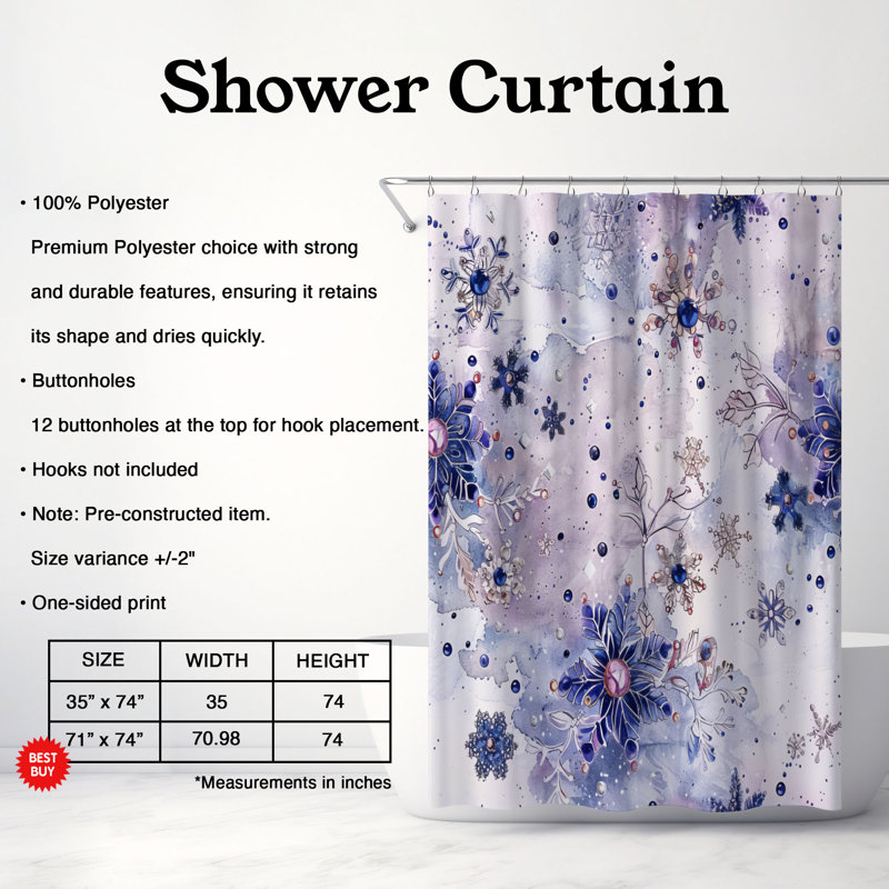 Rideaux de douche Snow Flakes - Premium, H 74 po x l 71 po