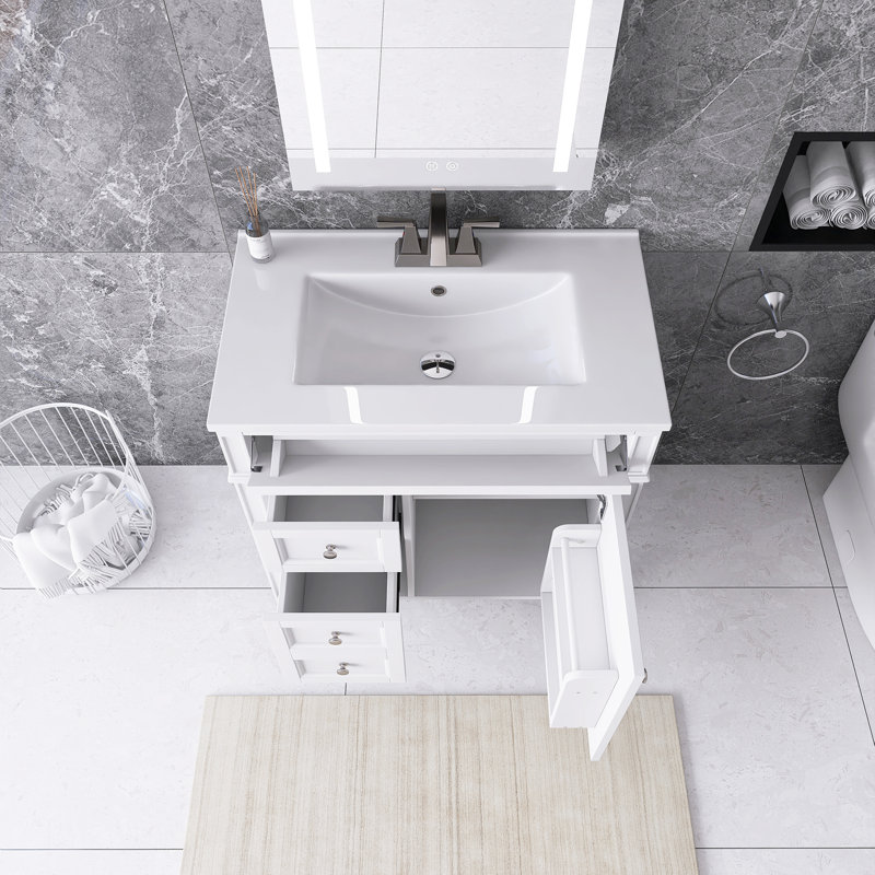 Ensemble de meuble-lavabo autoportant 30 po avec comptoir en céramique 30 po, Blanc
