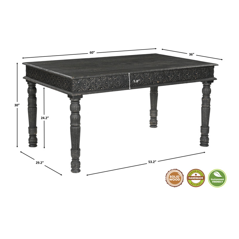 Table de salle à manger en bois de teck Aarohi, Noir, L 36 po x L 60 po