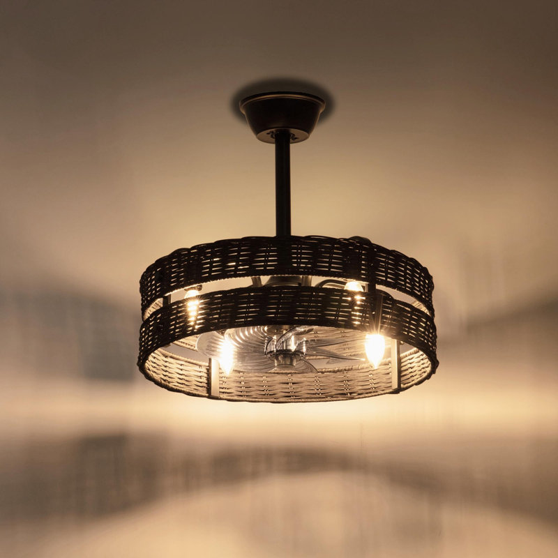 Ventilateur de plafond en rotin 18,5 "avec ensemble d'éclairage et télécommande, Noir