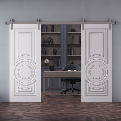 Double porte de grange | Émail impérial blanc 1855 | Ensemble de rail 13 pi | Portes intérieures solides