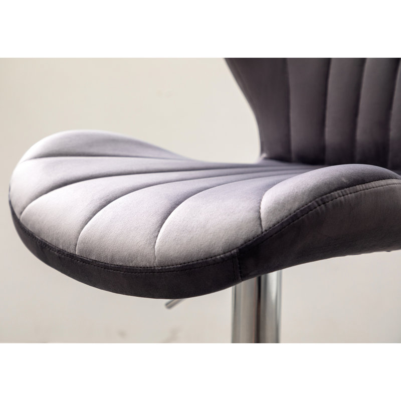 2 pièces, siège pivotant gris avec poignée, hauteur réglable, revêtement velouté, 2 tabourets de bar au design moderne, tissu doux, design ondulé élégant, repose-pieds stable