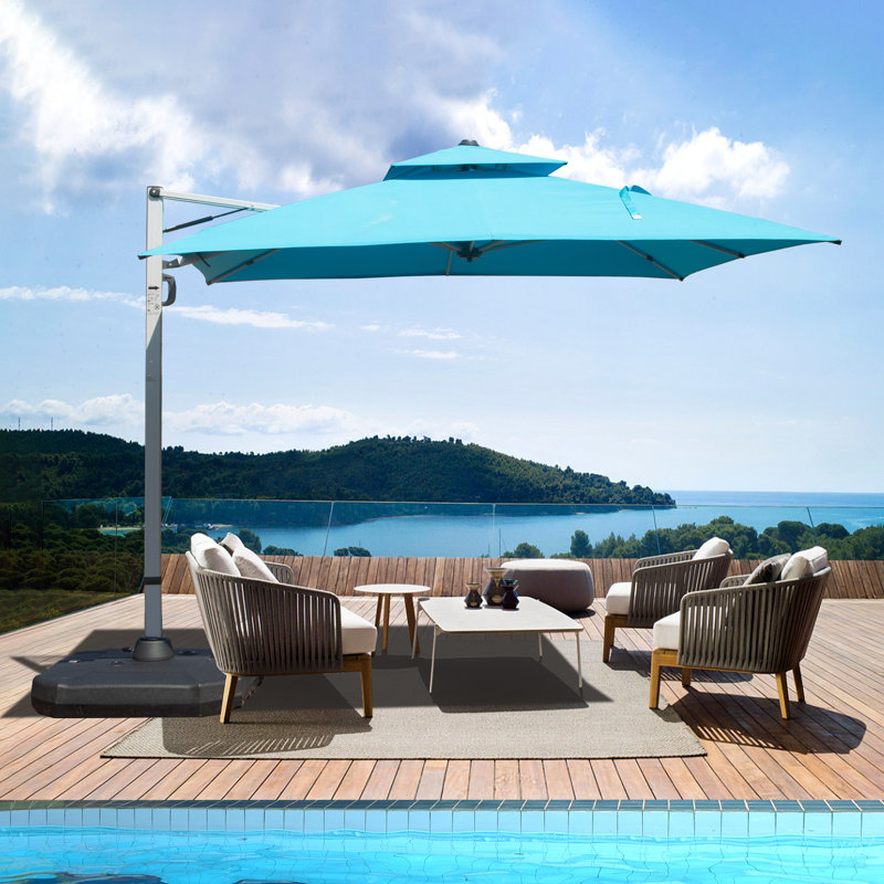 Parasol en porte-à-faux avec mât central (base non incluse), 116.14" W x 116.14" D, Bleu lac