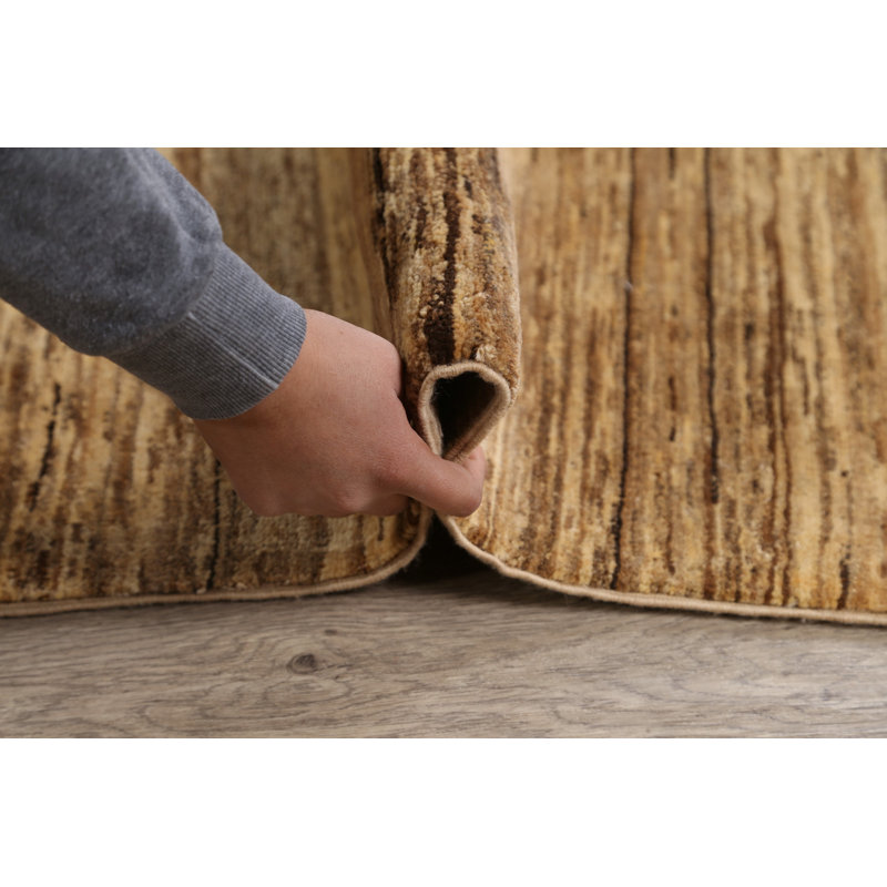 Tapis décoratif en laine noué à la main de conception unique 6 pi 5 po x 9 pi 9 po Ivoire/brun