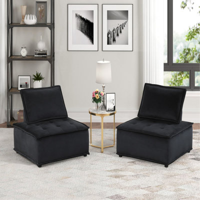 Ensemble de 2 chaises longues sans accoudoirs en velours noir Aveline