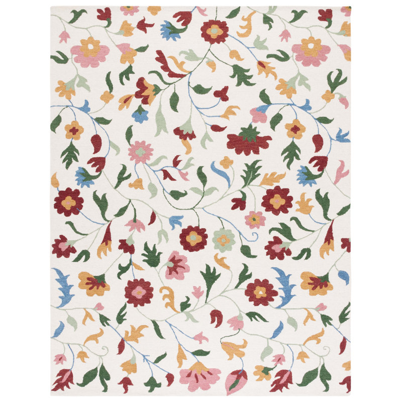 Abhinandan Hand Tufted Wool/Cotton Performance Floral Rug in Red/Green/Ivory, Rectangle 8' x 10'