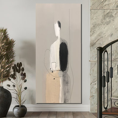 Formes noires avec mélange abstrait gris minimalisme - impression sur toile encadrée minimaliste, art mural gris minimaliste
